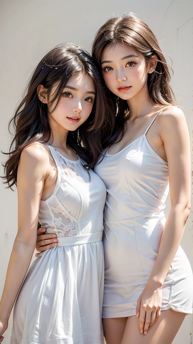 (1 Korean girl with royal sister style), ((best quality, 8k, masterpiece: 1.3)), (front photo), perfect body beauty: 1.4, smile), (Street: 1.3), highly detailed face and skin texture, delicate eyes, double eyelids, whitened skin, (shawl hair: 1.3), (round face: 1.5), (slip dress: 1.4),
