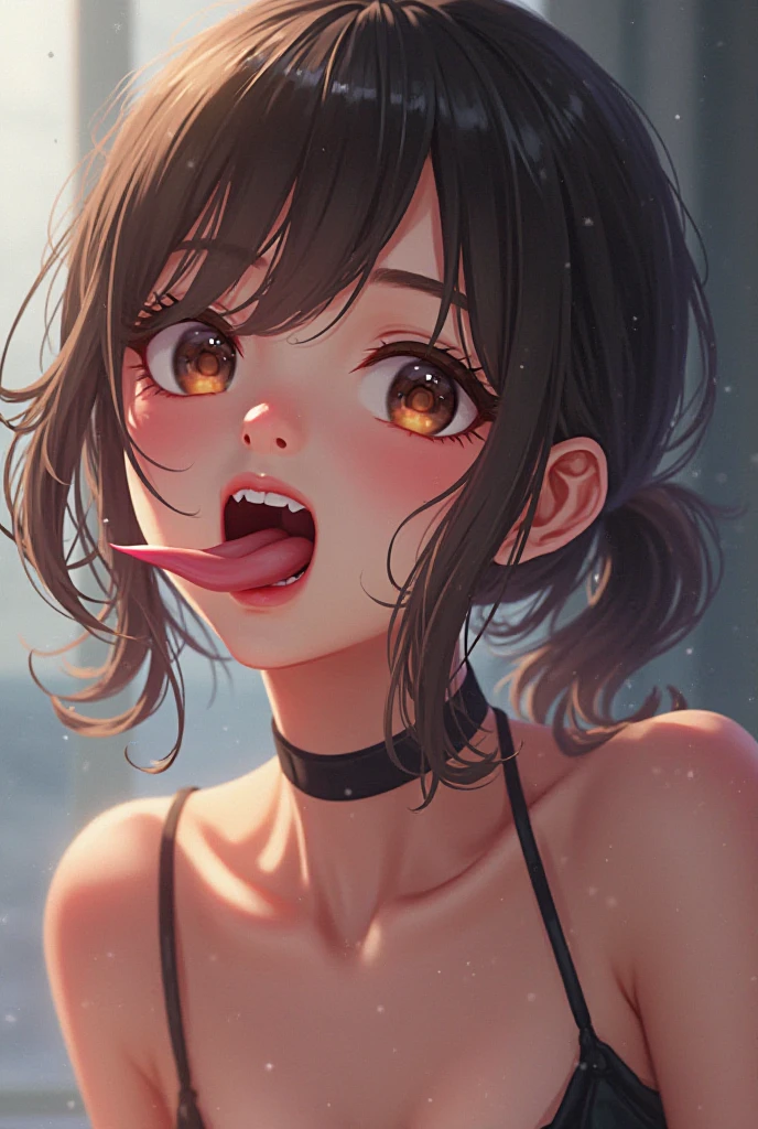 (masterpiece), ((最high quality)), (masterpiece,最high quality,Official Art,Highly detailed CG Unity 8k wallpaper)、Beautiful Japanese Women、Face drawn in detail、Smooth Skin、Calm expression、high quality、Realistic、((Hollow Eyes:1.3))、A seductive smile、((Open your mouth wide:1.9))、Looking up at the viewer:1.4、(Saliva:1.6)、((Place one hand over your mouth))、Big Breasts
