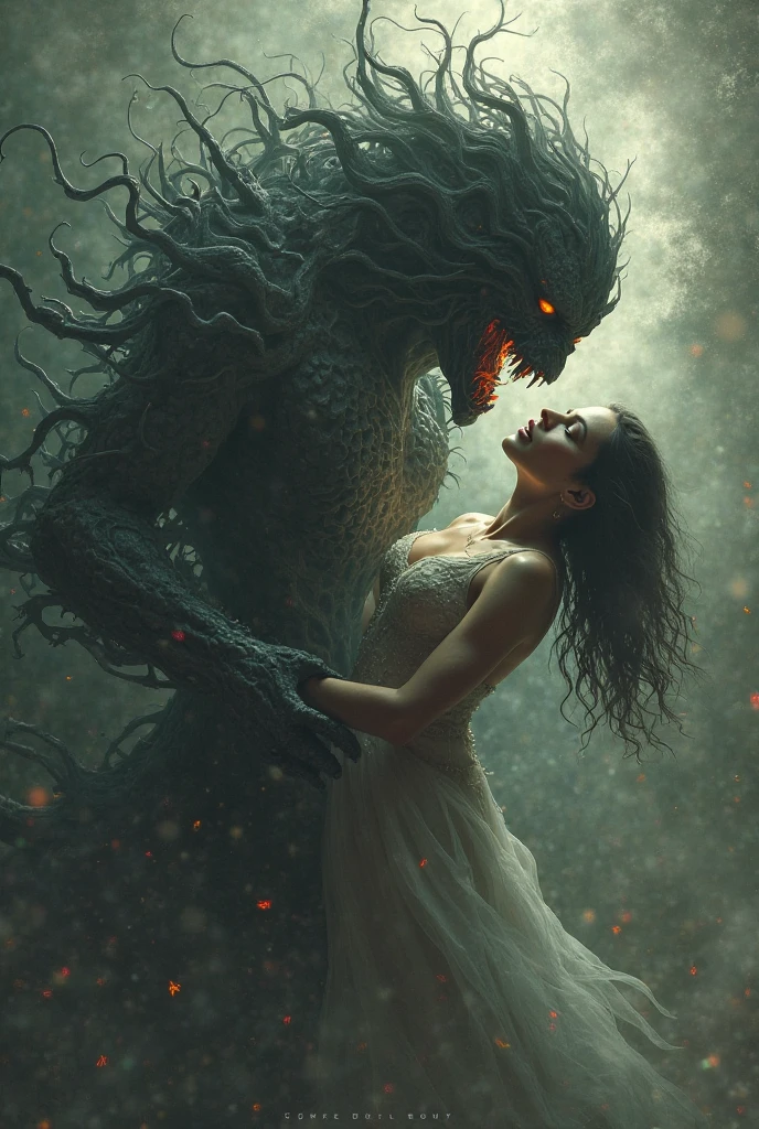 Gray-haired woman, masterpiece, high quality, Falling into a monster, (Highest quality 8K)