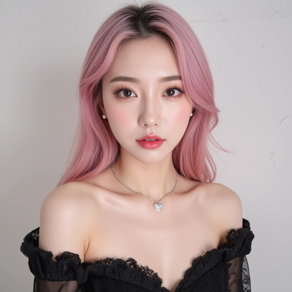 garota arafada com cabelo rosa e blusa preta posando para uma foto, com cabelo rosa, cabelo rosa twintail e olhos cianos, Shikami, pale fair skin!!, olhos cor-de-rosa brilhantes, Junko Enoshima, bonito com cabelo rosa curto, rosto rosa brilhante, O corte Hime, pale goth beauty, pale glowing skin, tom de pele rosa pastel