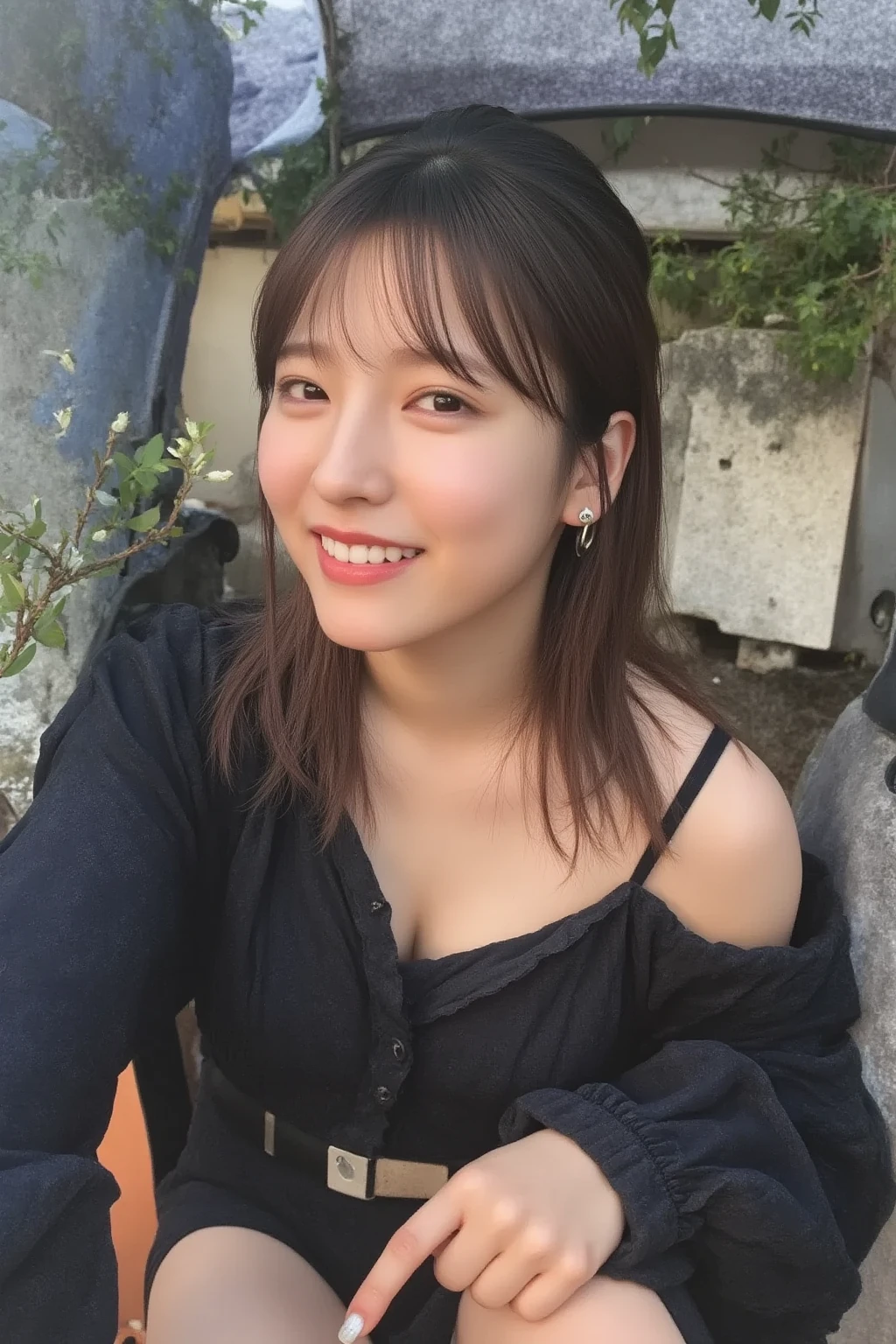 Close up portrait of woman sitting on park bench, Korean Girl, Larisa Manobal, Choi Hong Hwa, ulzzangs, sakimichan, beautiful Korean women, wan adorable korean face, lee ji-eun, lee ji - eun, park ji-min, Young adorable Korean face, tzuyu from twice