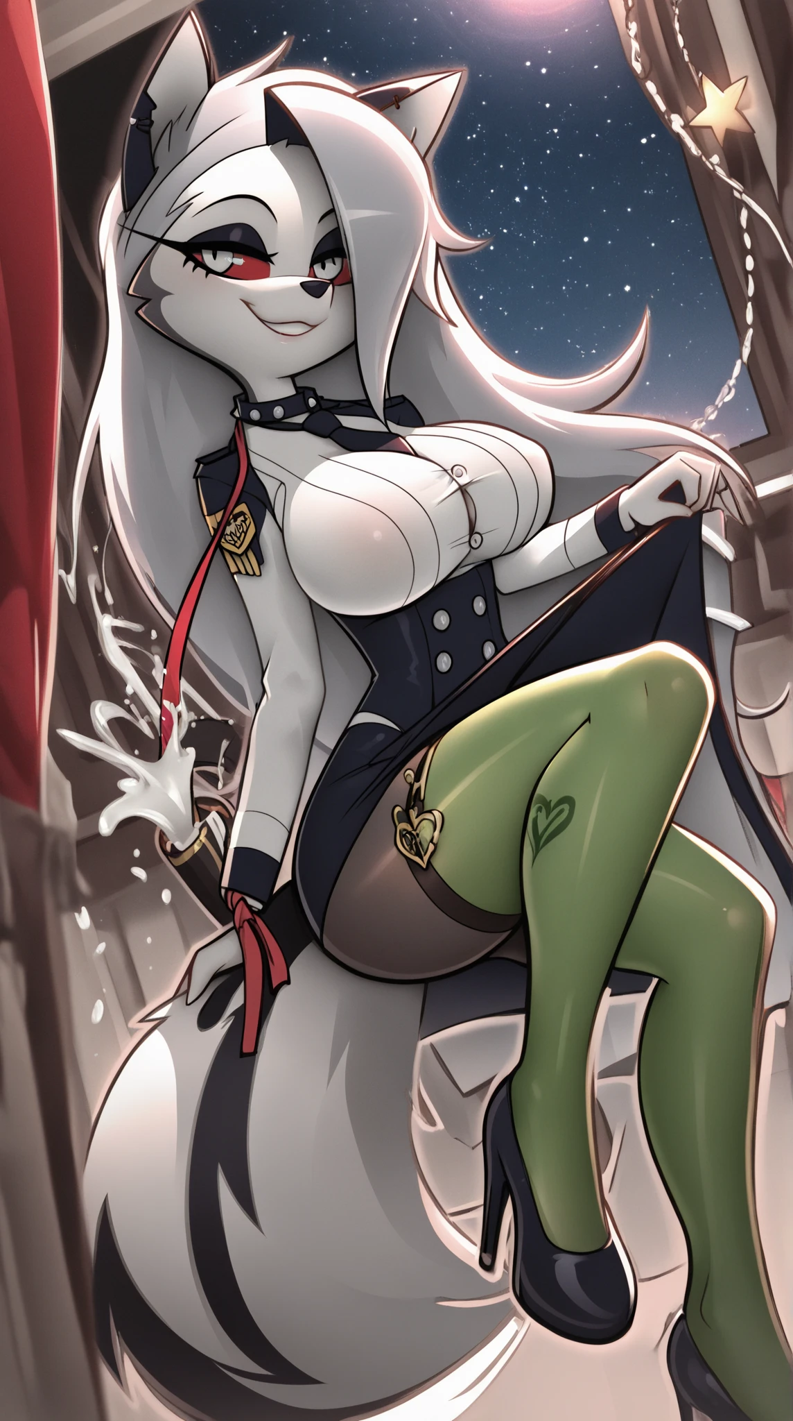 (My little pony), anthro, ((turquoise to white hair gradient)), white body, red eyes, medium breasts, red lips, perfect lines, beautiful quality, room, ((very shy pose)), ((red mage costume)), mage hat, radiant light, black stockings, black panties under clothes, big ass, front view, black bra under clothes, ((showing butt)), ((violates blowjob)), cum on face, on knees, panties down, ((violates anal sex))