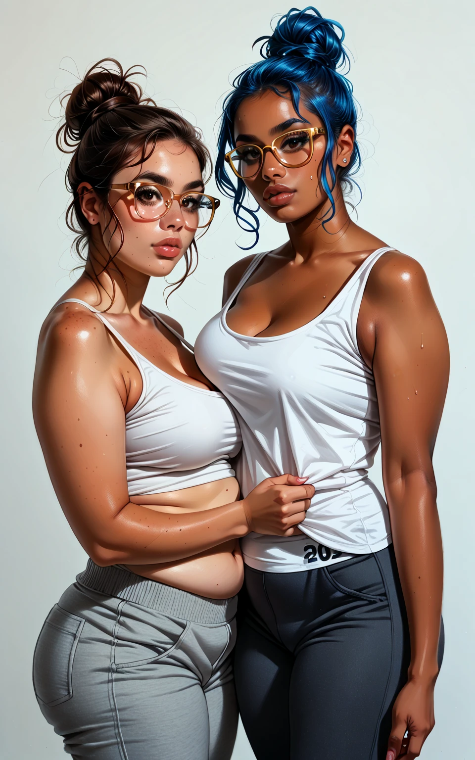 (((2heads))), realistic photography, a very sweaty pale 48 year old man next to a very black woman,shirtless,very manly,very pale skin, very tan skin, (big bulge:1.5),fit, brown hair que highlights ,  blonde hair,  beard,  detailed  eyes,,  (lots of wet gooey translucent white substance splattered on body and chest):1.2), unathletic, very wide shoulders,(sexy colorful robes ) :1.5,wet, ,drenched:1.5, sweaty:1.7,    short hair, unathletic, inside a whales stomach, smiling and sad,,sexy,full body, realistic, detailed