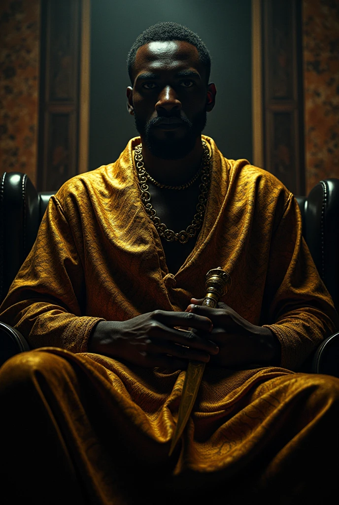 Dynamic portrait of @shawt, a muscular, bald Black man meditating shirtless in lotus position, centered in a shadowy room. Flickering candlelight bathes his serene face, creating Pixar-style warm highlights on ebony skin. Smoke tendrils swirl, forming ancestral African symbols. Zen-like calm radiates amidst urban chaos.