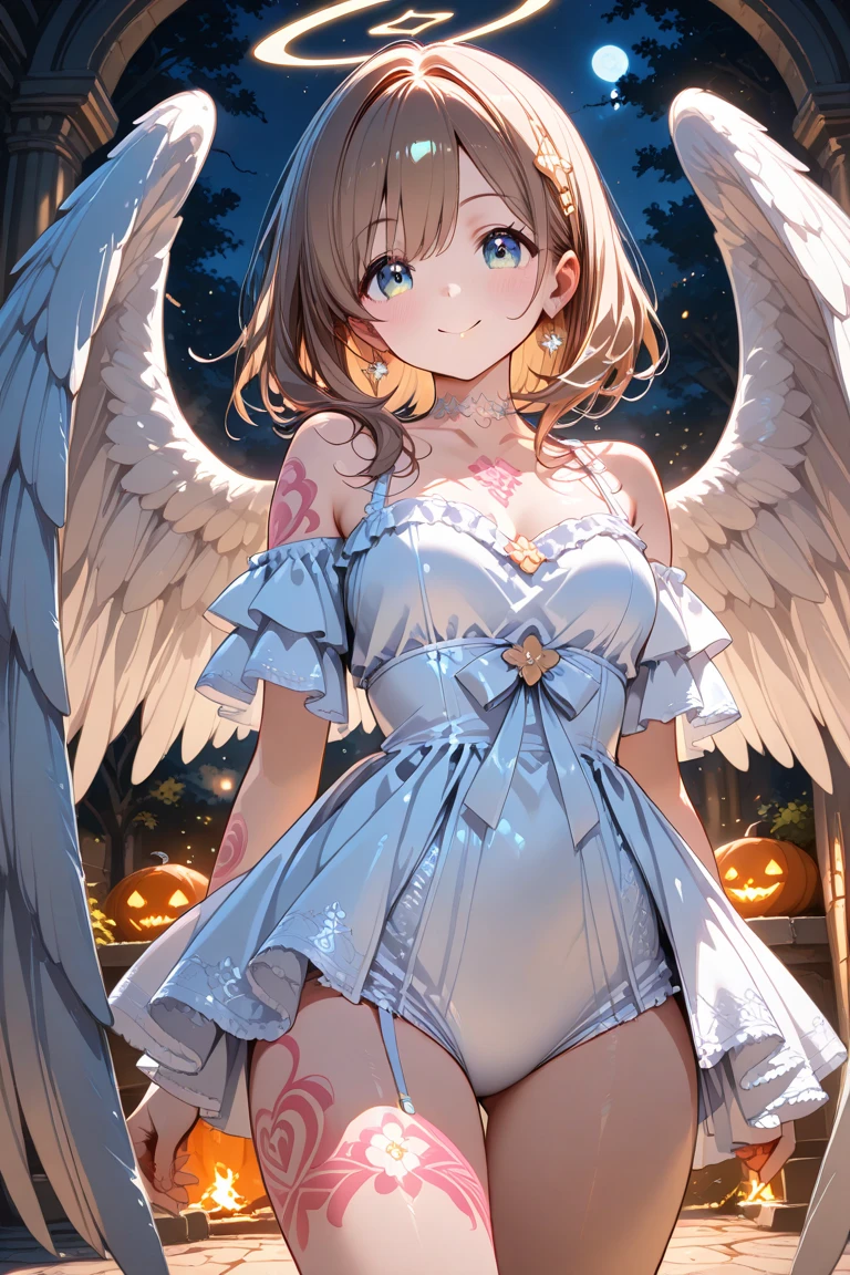 (masterpiece, highest quality:1.3), 1 cute girl, ideal ratio body proportions, blonde short hair, black frilled mini skirt, puffy shoulders, bare arms, magic wand, (white cotton panties, 1 strange small animals:1.4), dynamic pose, night city, 