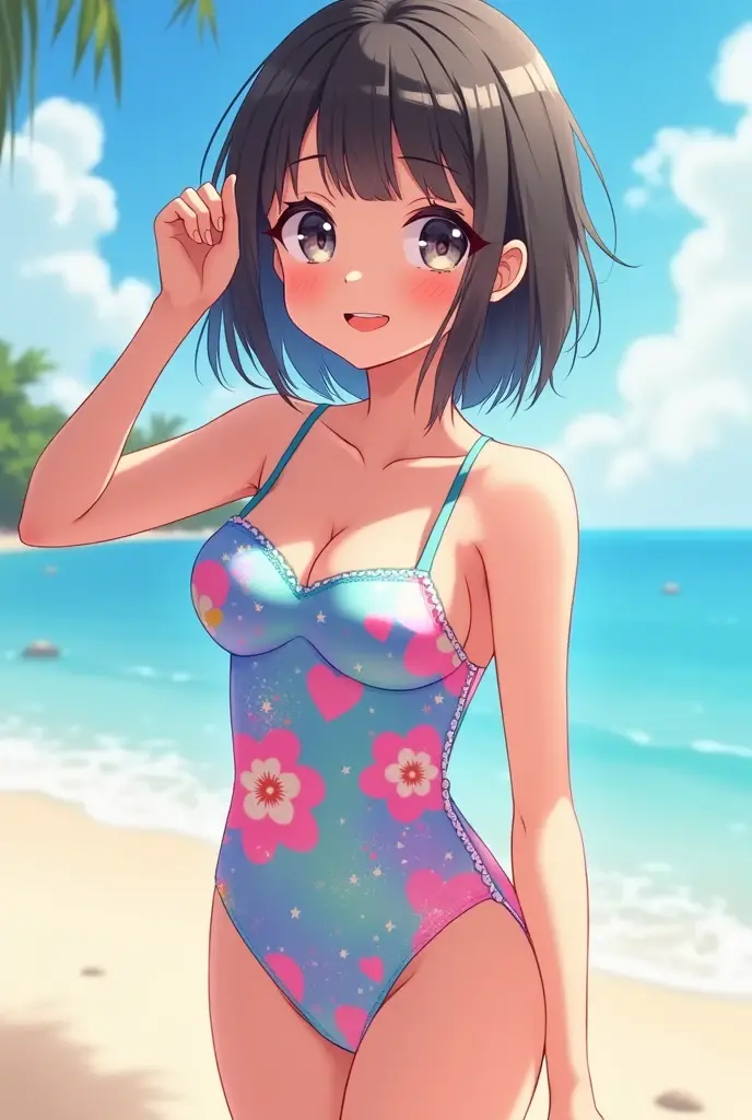 (masterpiece, best quality, 8k ultra high resolution:1.4), (Tropical, Beachside, Flowers: 1.4), depth of field, cinematic focus, from dramatic angle, emotional composition, Playful pose
BREAK
young kawaii girl, slender body, flat chest, provocative and smirk and love face expression, ultra detailed wet and shiny skin, dark blue one-piece swimsuit, (wet and shiny detailed swimsuits: 1.2), wet and shiny thighs, perfect hip
BREAK
(realistic: 1.2), beautiful pony-tail hair, wind, detailed in the wind, petals dancing in the wind
BREAK
ultra detailed crystal eyes, bright green jewelry eyes