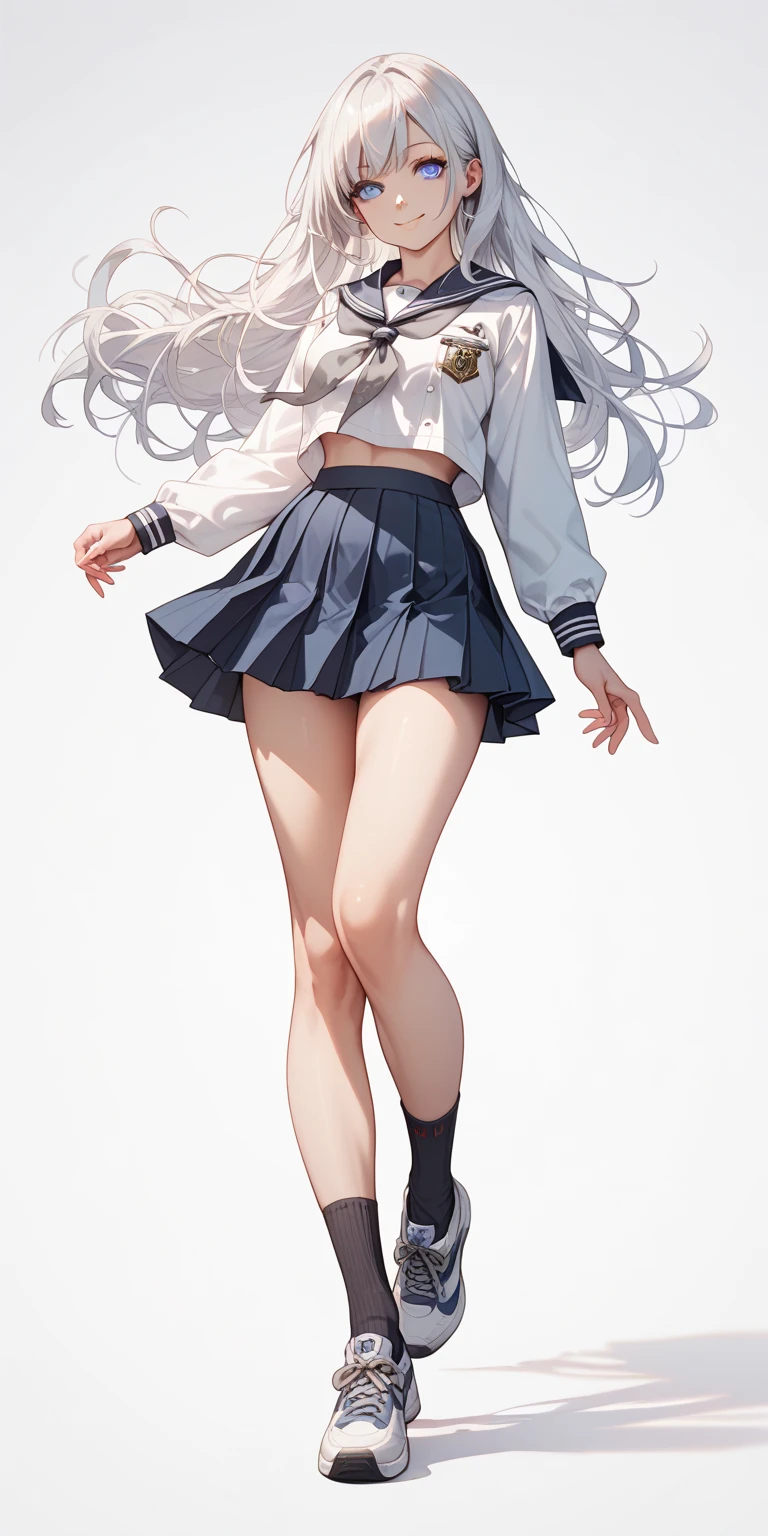 White double ponytail hair，Anime girl in sailor suit, full body adoptable, Cat anime girls, anime full body illustration, Muppet cat , full body with costume, anime vtuber full body model, !!Full body portrait!!, Full body girl, Cat-eared loli woman, pretty anime character design,College girl fashion
