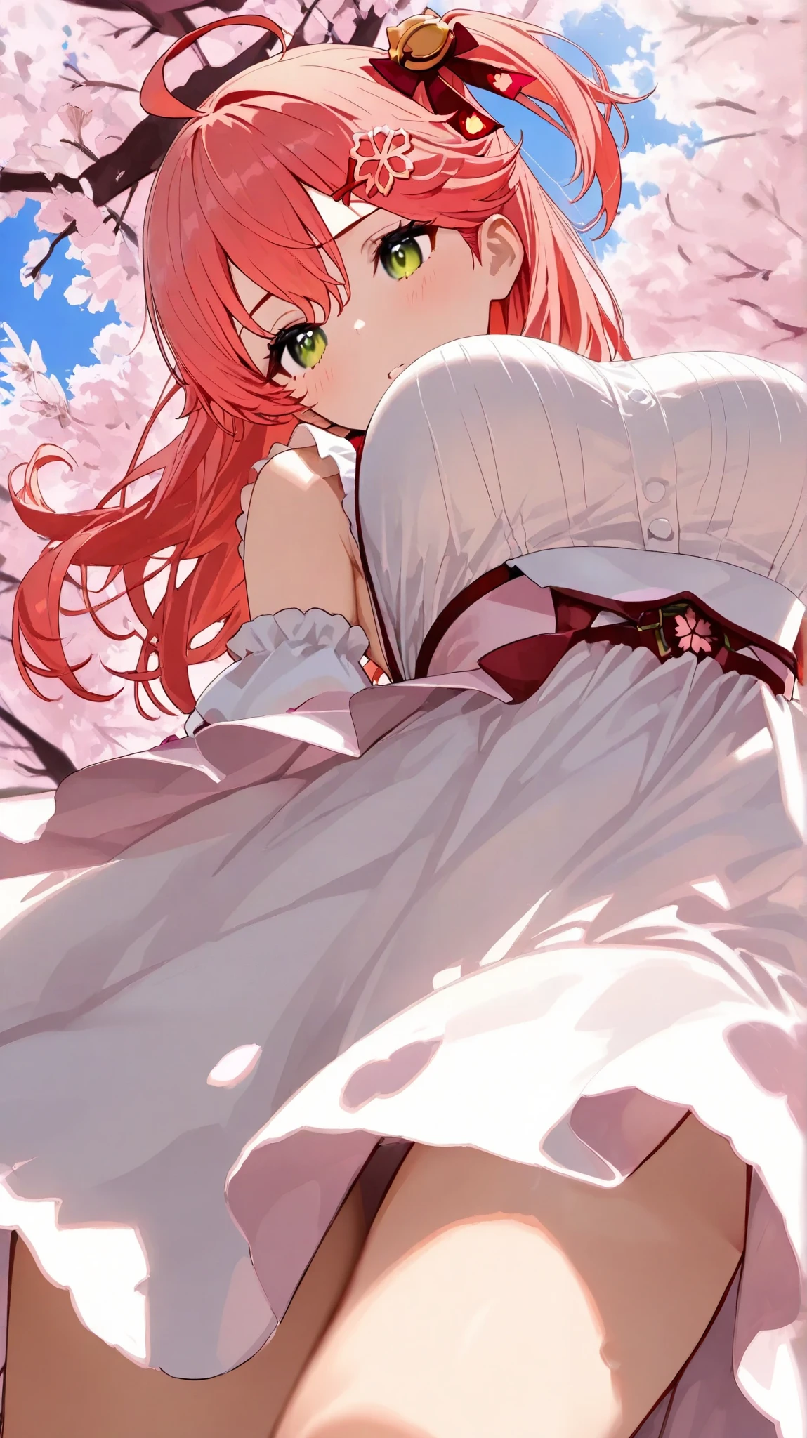General,1girl\(sakura miko\),dynamic angle,underbreasts extreme close-up,large breasts,low angle, masterpiece,best quality,ultra detailed,8k,8k wallpaper,super fine illustration