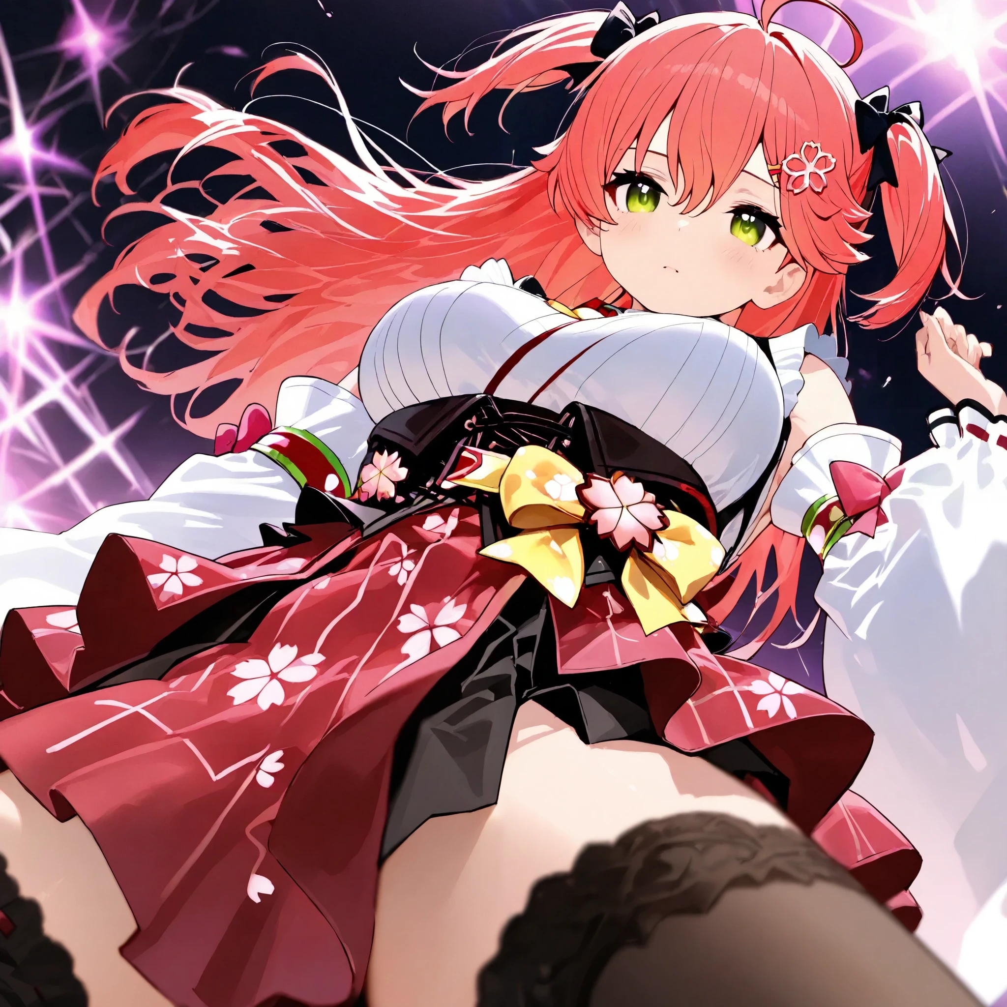 General,1girl\(sakura miko\),dynamic angle,underbreasts extreme close-up,large breasts,low angle, masterpiece,best quality,ultra detailed,8k,8k wallpaper,super fine illustration