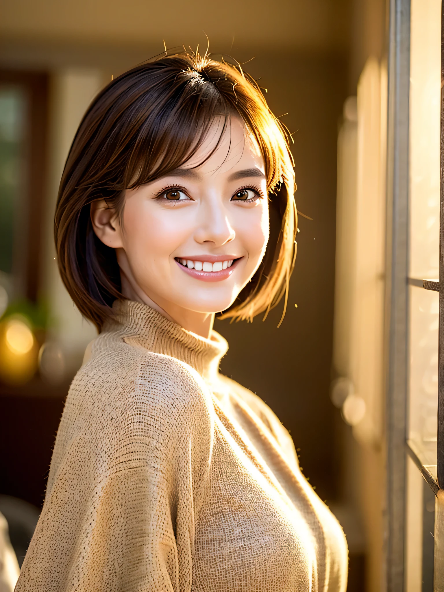 NSFW, (8k RAW photo, Best Quality), ((masutepiece)), 超A high resolution, Film grain, filmg,( 20yr old, Slender face, 1girl in, slanted eye, eyesight, long eyelashes, Eye Highlights), Looking at Viewer, Natural Skin Texture, A perfectly proportioned face, realistic eyes and face details, Full lips, lip stick, (makeup), Red eyeshadow, Perm Hair, Fluffy short hair, hair messy, Smile, closes mouth, Beautiful legs, Tall lady, skinny, slim_Legs, Solo, huge-breasted, cleavage, Ass, Shirt, (Natural places), (Detailed background), ((Food Hoodie)), huge-breasted, cleavage, lowfers, Blurry background, Blurry, Short sleeves, Brown hair, Bangs, a necklace, Parted lips, Lips, From Side, depth of fields