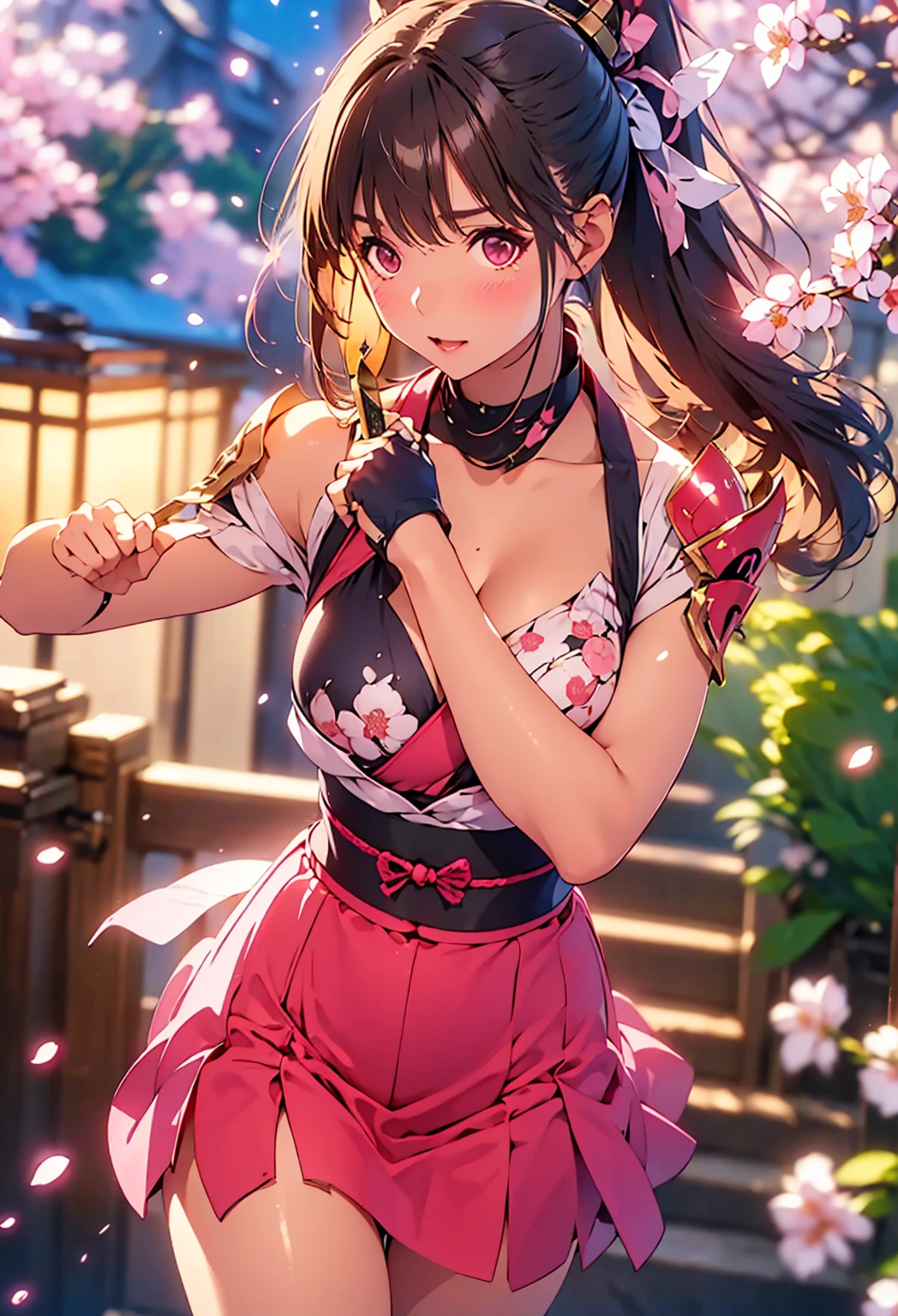 slender pretty girl, alone, school swimsuit, oiran , high resolution, top quality, fine details, no blush, knee high, cinematic lighting, small breasts, wearing a mask, dancing