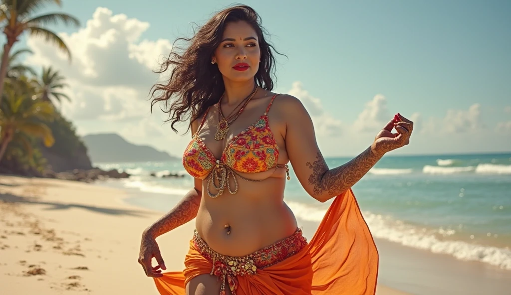 Rakul Preet Singh, 1girl,solo,breasts,sarong,eyewear on head,long hair,cleavage,black hair,navel,midriff,bikini,shirt,beach,
best quality,masterpiece,illustration,an extremely delicate and beautiful,CG,unity,8k wallpaper,Amazing,finely detail,masterpiece,official art,extremely detailed CG unity 8k wallpaper,incredibly absurdres,huge filesize,ultra-detailed,highres,extremely detailed,beautiful detailed girl,realistic,