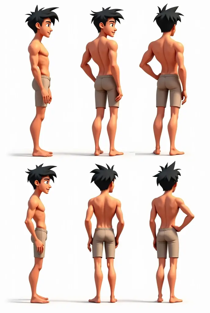 Handsome man,20 years old,naked,short black hair(Animation character design                 
(8 copies of the same character in 8 directions,reference sheet, solid white background)                                                                                      