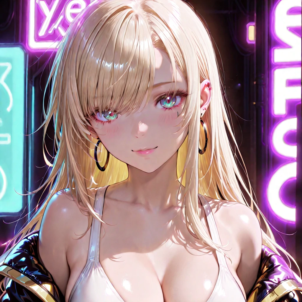(((Gymnast girl))),(((1girl in))),((Girl with blonde hair and freckles,Very cute and gorgeous)), (Large breasts:1.4),bubblegum blonde hair with saggy breasts:1.35,Straight hair,Long hair:1.4,Colored inner hair,Ear breathing))),((Heterochromia:1.5,Eye 1 Pink,Eye 2 Blue,Perfect eyes,upward-eyed:1.3,Beautiful detailed eyes,finely detailed beautiful eye:1,big highlight on eyes:1.2,diagonal eye spots on the face,hitornfreckles,Girl with freckles))),(((Lustrous skin:1.5,bright skin: 1.5,skin tanned,Shiny skin,Very shiny skin,Shiny body,exaggerated shiny skin,Illuminated,skin, Wet legs))),(spider lower abdomen,Narrow waist,wide-hips,athletic bodies,inflated legs,delicate detailed fingers,Detailed body,Human Hands,(Detailed face)), Cute,sluttish,Seductive,Erotic,(((NSFW))), ((one piece leotard magenta,Wearing a dress_Leotard Costume:1.3,Magenta leotard:1.3)),((Wet clothes,detailed costume,detailed  clothes)), (Dynamic Pose:1.0),embarrassed,(Centered,scale to fit the dimensions,thirds rule), ((((Gymnastics Stadium,giant lcd monitor sign,)))),((Synthwave Background Theme,Detailed background : 1.25)),((((Night,Nice lighting decoration,Detailed architecture)))), (Best Quality,High resolution,Sharp Focus,ultra-detailliert,Extremely detailed,Very high quality artwork,(Realistic,Photorealistic:1.37),8K_Wallpaper,(8K HDTV CG),(Very fine 8K CG),((hyper super ultra detailed perfect piece)),perfect masterpiece))),Illustration,Vibrant colors,(Convoluted),High contrast,Selective lighting,double exposure,nffsw (High dynamic range),Post-processing,Background blur,