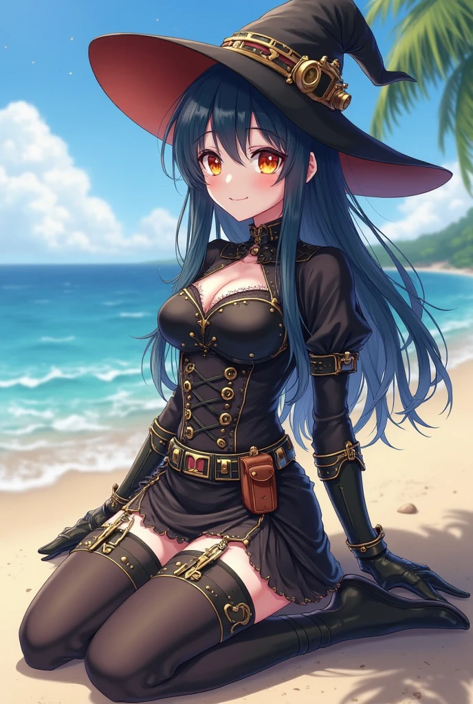 ((Highest quality)), ((masterpiece)), (detailed), One beautiful witch,　Wearing a jacket over her swimsuit。Ocean