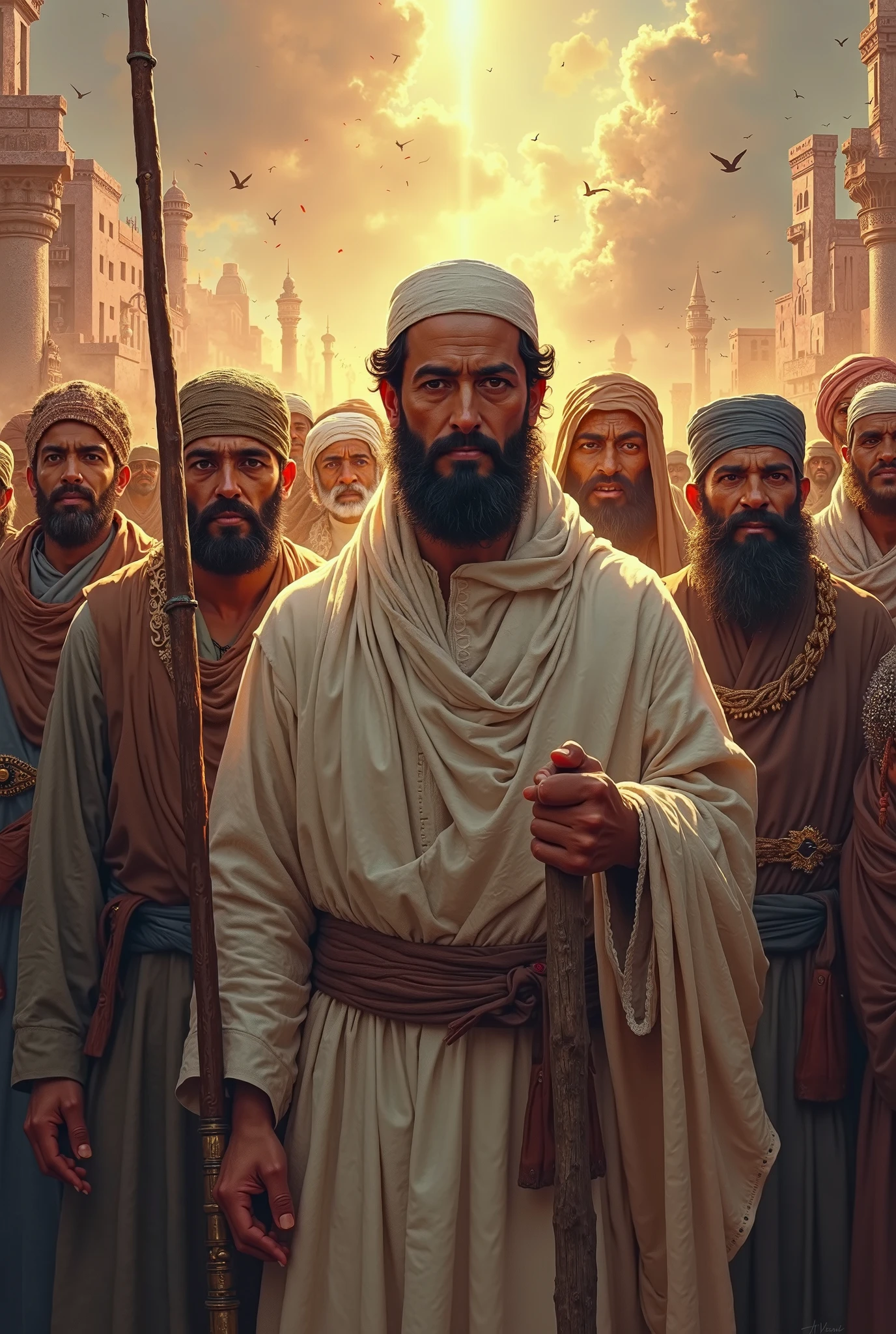 Three men with turbans and beards are in line, handsome prince of Persia, photo of a male cleric, reis cruzados 3, Artegerm e Craig Mullins, close da arte do personagem, artegerm detalhado, age of empires, Stanly Artegerm, age of empires 3, close do retrato do personagem, artegerm. Alto detalhe, artista desconhecido
