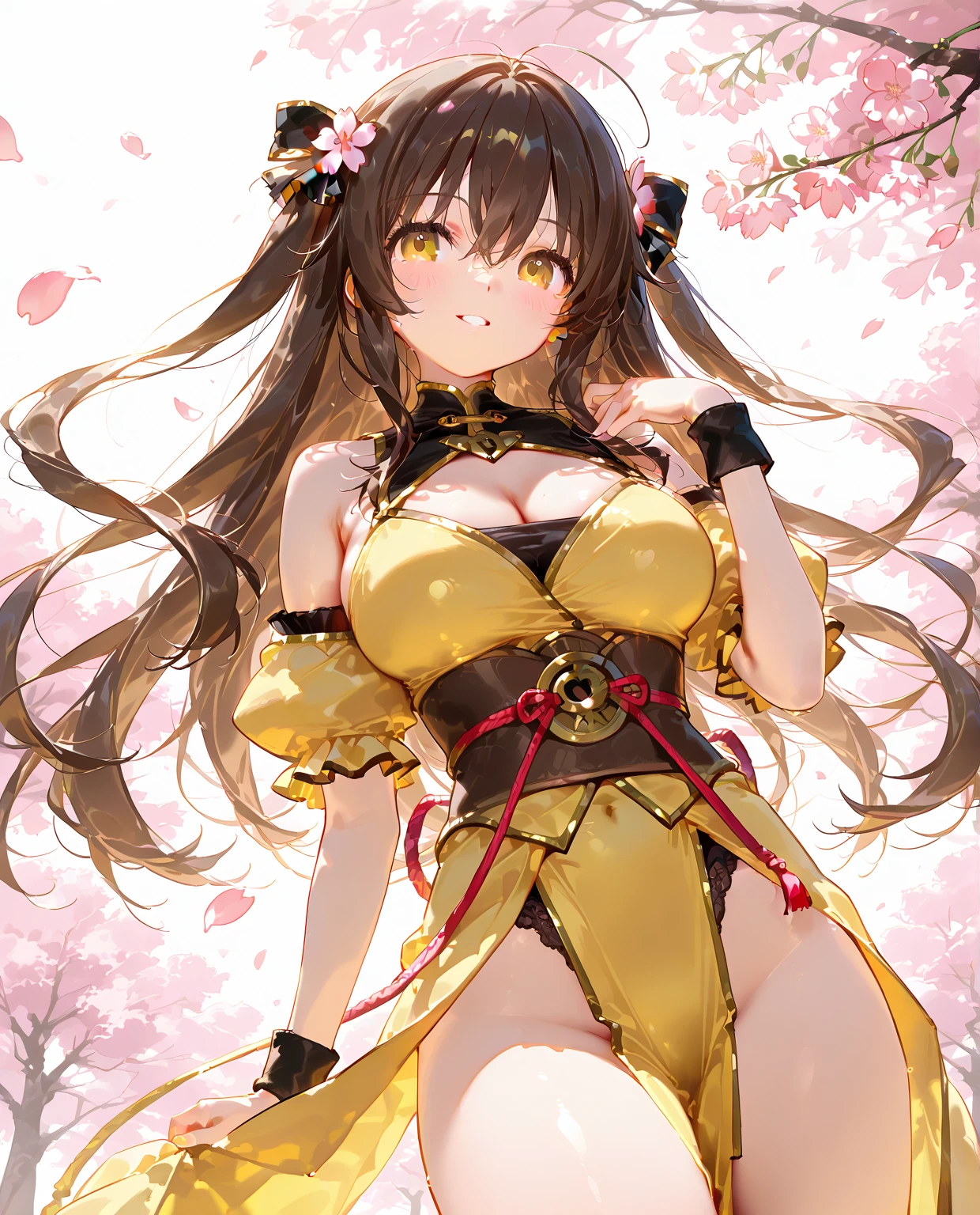 lingerie and skirt // yellow Bikini armor // big boobs