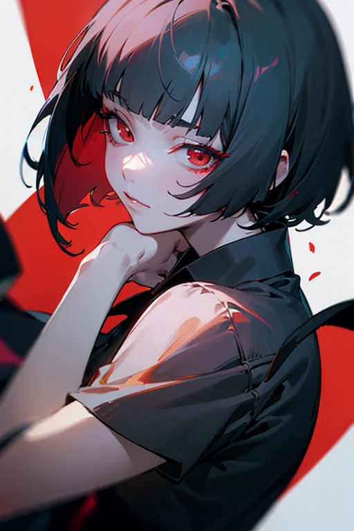 A short bob-haired, red-eyed