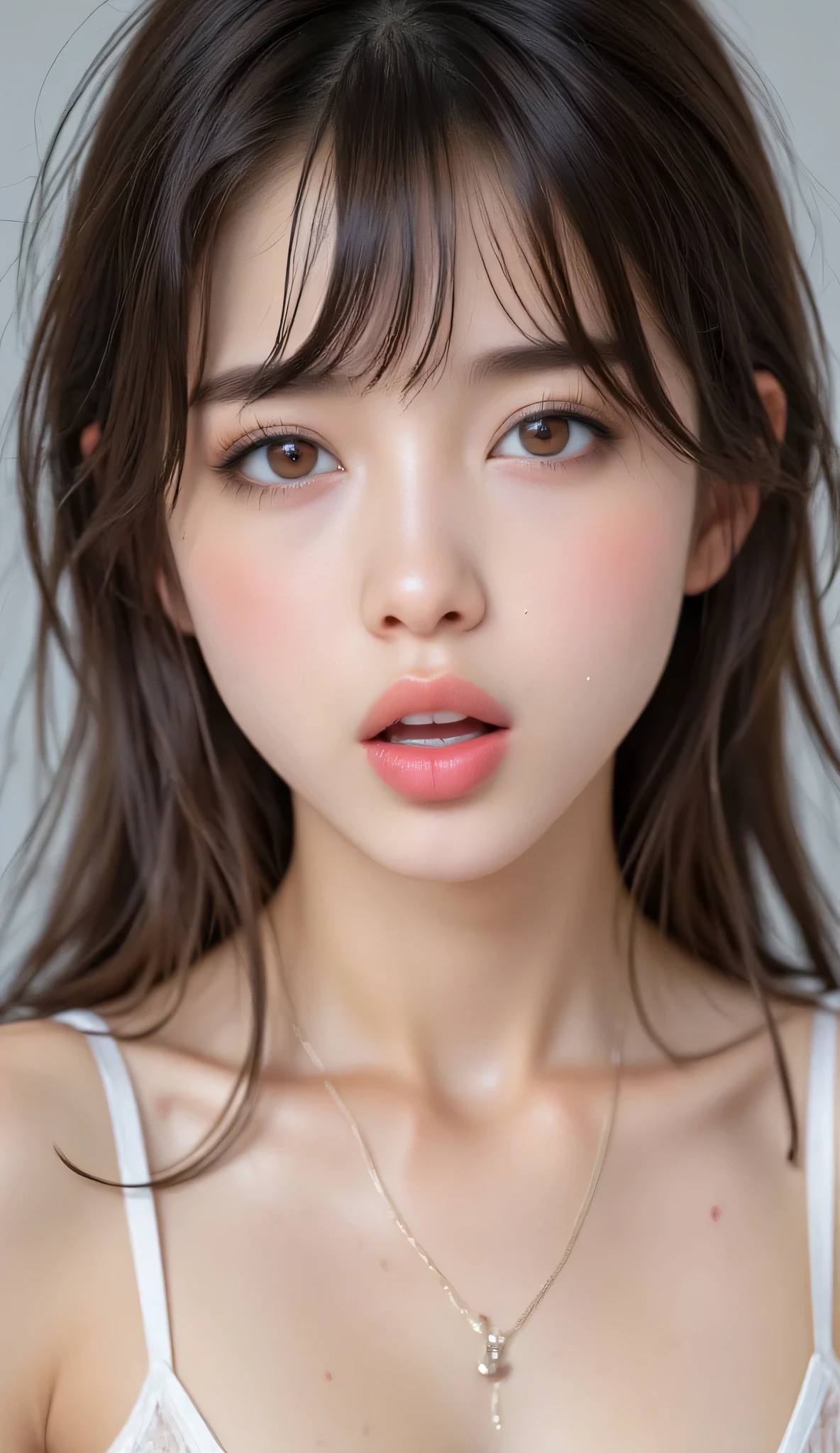 18 years old korean brunette girl is doing a blowjob to a dixk that cums inside of fer mouth, she is very beautiful with lucid akin and cute lips