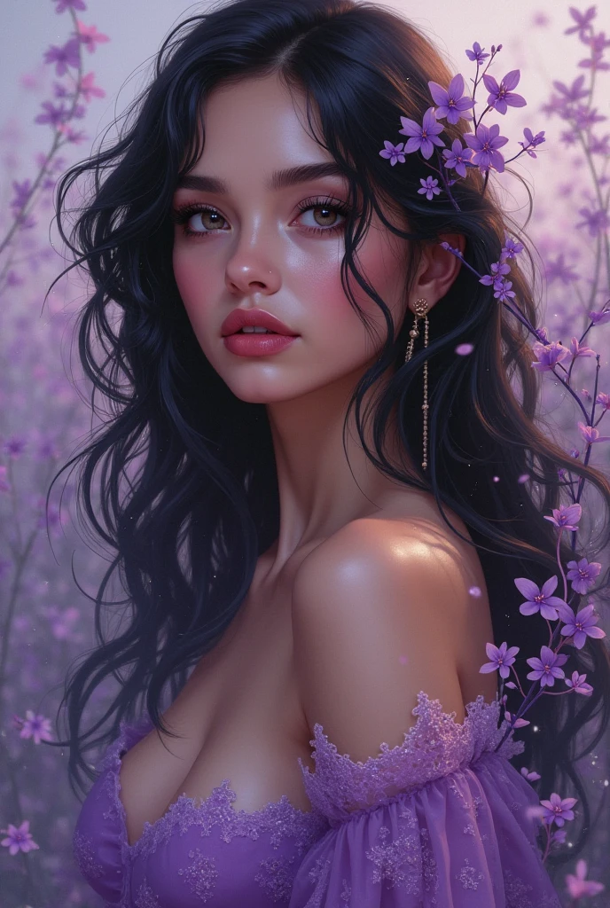 woman in a bikini and purple jacket stands among a flower field, alena aenami and Artgerm, extremely detailed Artgerm, as seen on Artgerm, style of Artgerm, ig model | Artgerm, ilya kuvshinov and Artgerm, trending Artgerm, Ross Tran 8 K