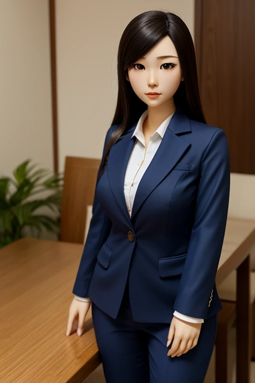 Highest quality、masterpiece、8k、Very detailed、Realistic、(One girl)、(Looking at me with a smile:1.5)、whole body、(Black Hair)、Small face、(Slender:1.2)、(Big Breasts:1.2)、(White business shirt with buttons and a collar:1.2)、(short tight skirt in gray,:1.2)、(Grey business jacket:1.2)