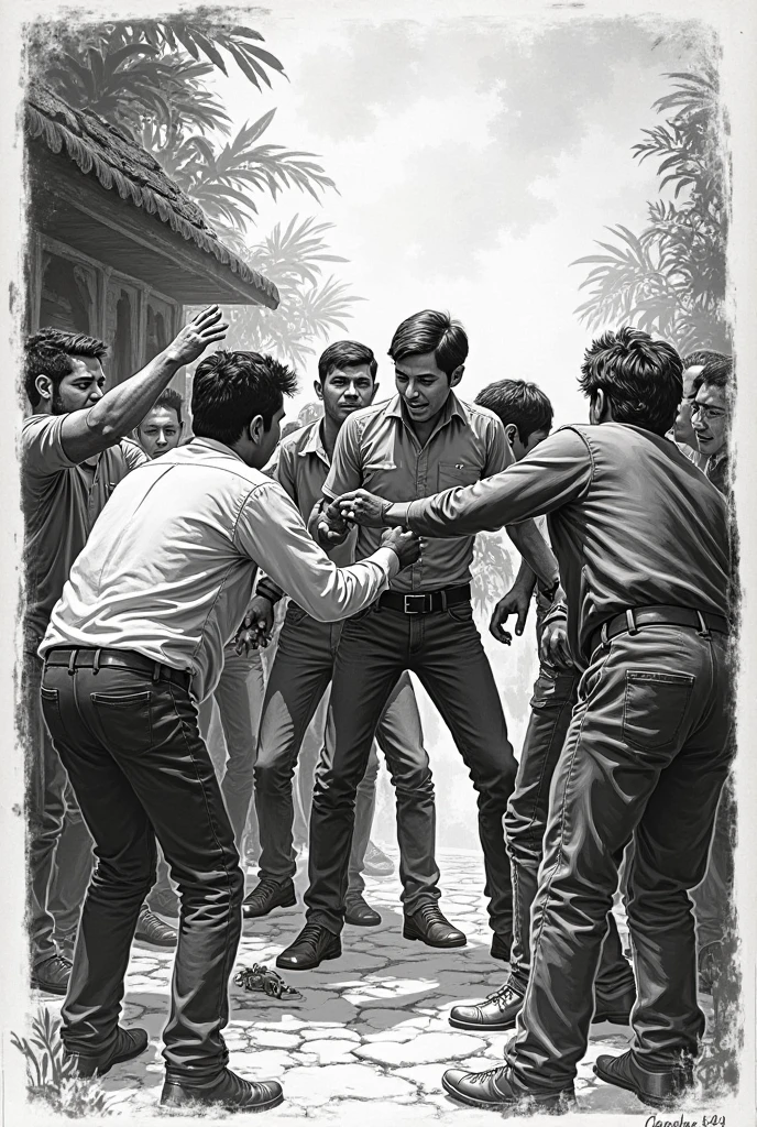 An uncle holds a fan behind his back,A man was thunderous,Other crowds watched