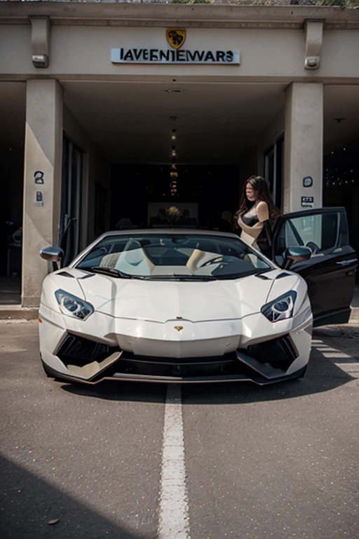 Create a fashion poster featuring a woman wearing a blazer, standing next to a luxury Lamborghini in front of an elegant building. The building should display branding for the N'Lin fashion store. The overall image should embody the sophistication and high-end fashion aesthetics seen in campaigns by brands like Zara, Chanel, and Gucci. The poster should emphasize the luxurious and stylish nature of the blazer, with a modern, chic composition. Ensure that the N'Lin brand name is clearly visible on the building, reinforcing the brand's upscale identity. The design should be sleek, with a focus on elegance and fashion-forward appeal