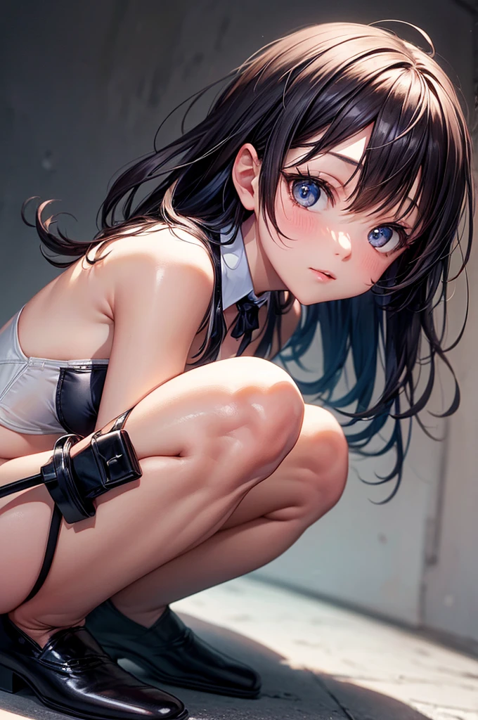 High resolution, Beautiful woman, High detail, Good lighting, Obscene, transformation、(((Perfect Anatomy、Anatomically correct、Highly detailed skin)))、 15 year old Japanese、Realistic、masterpiece、Highest quality、Best Shadow、Photorealism、Hyperrealism、Only one girl、（Embarrassing、Humiliated、）、Sweat、（Completely naked、barefoot）、（Small breasts、Small body）、（Ball gag、Binding hands and feet）、（Prone）