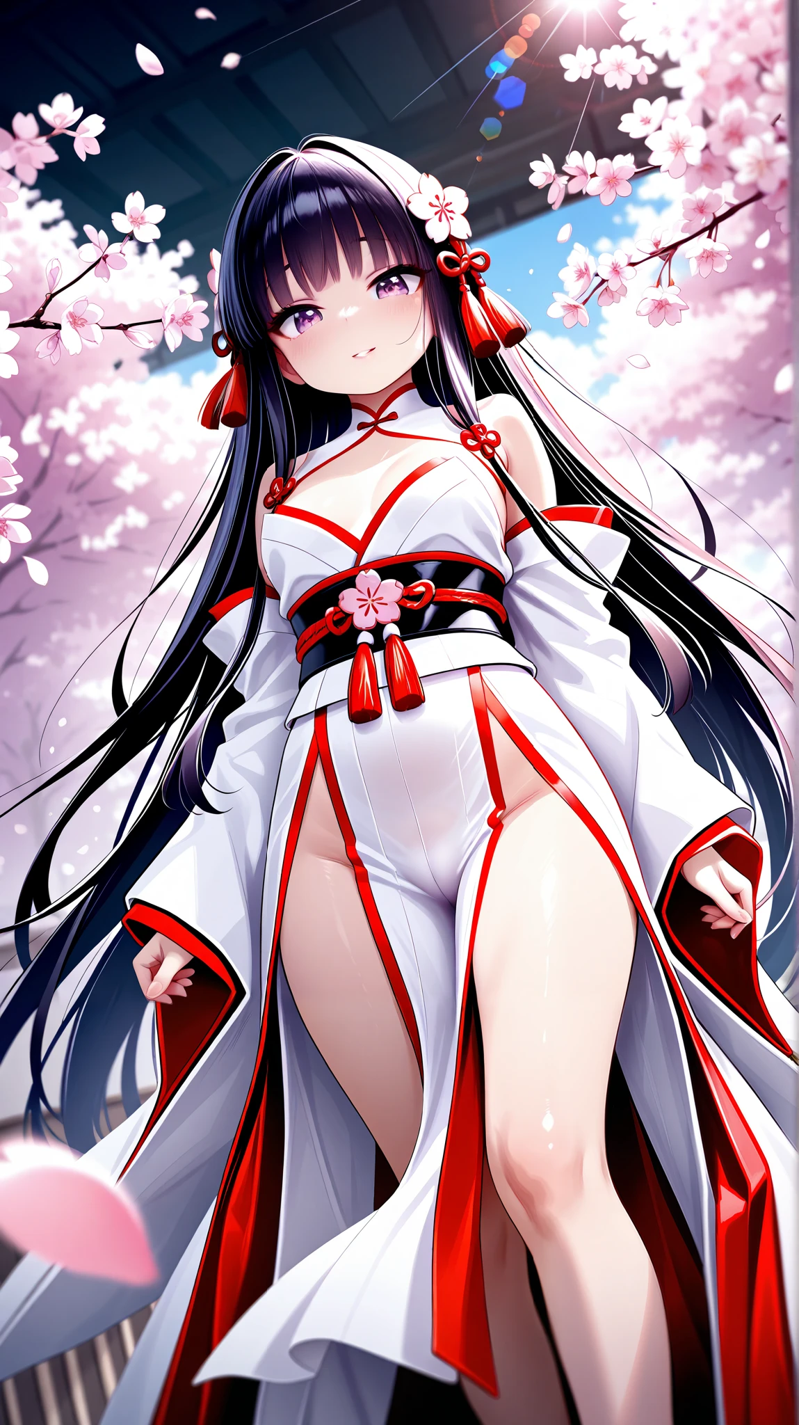 the cherry blossom goddess,800 years old,amazing,a highly exposed outfit,a stunning somei yoshino,cinematic_angle,lens_flare,top quality,best picture quality,