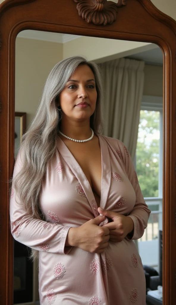 Ultra HD resolution,Artistic Photo,photography,50-year-old girl,earrings,Long gray hair, miami city street background, pink bathrobe ,necklace,Cowboy shooting,H Cup,Showing cleavage,Expose more breasts,Amazing breast size,nipple,Expose the areola,Breast enlargement,Smooth and beautiful back,Completely bare back,Cool white skin,Big buttocks,Silk clotheessy hair,gray hair, 100% gray hair, Messy hair,Translucent clothing,Ruddy complexion,The clothes are relatively transparent,Fair pink skin, no earrings