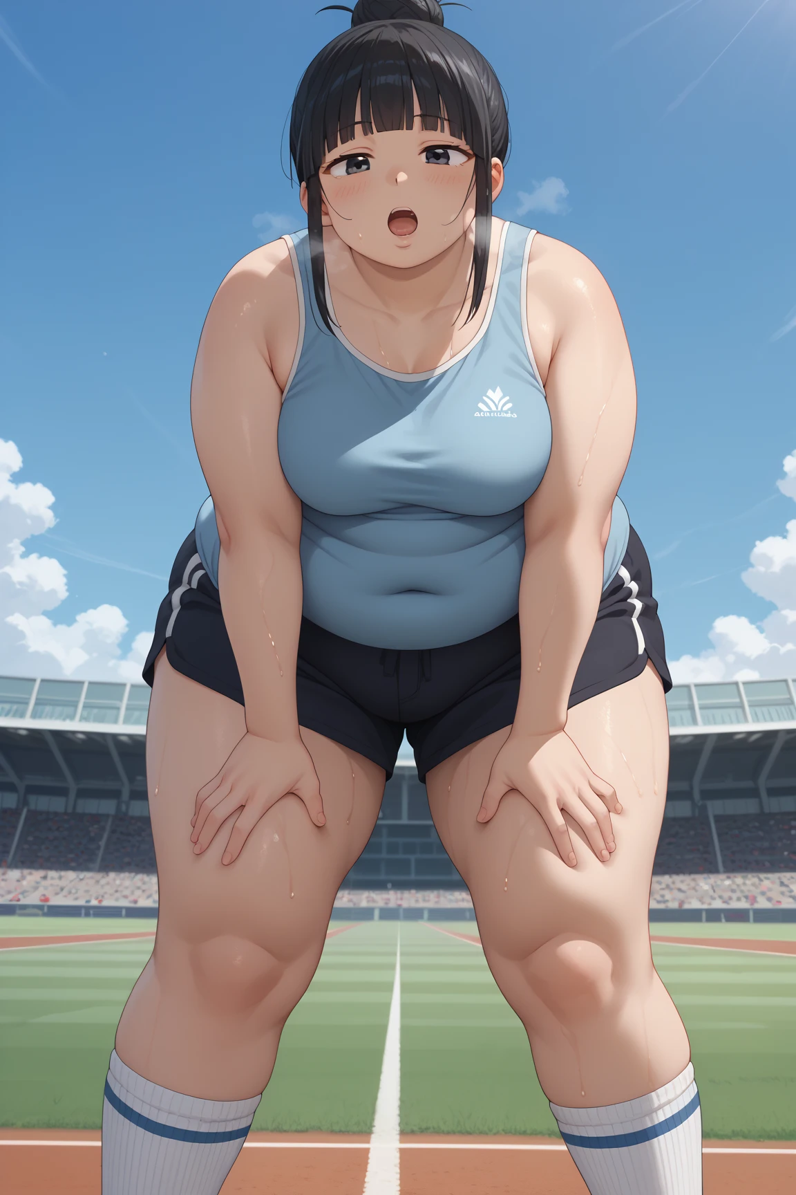 Japanese 、Inside the high school gym、Gym clothes、Indoor shoes、summer、Sweaty、Sweat makes gym clothes see-through