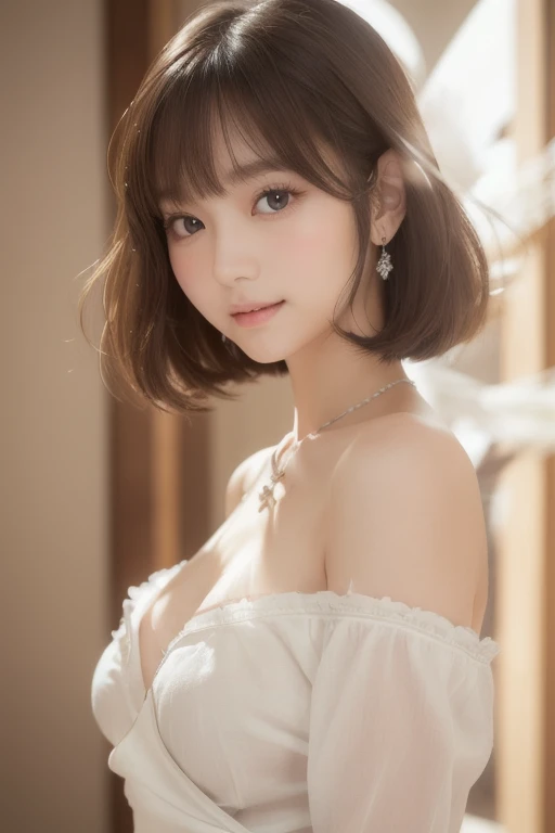 White Background、Professional Lighting、(((Professional Lighting 1.5)))、Translucent skin texture、Beautiful Skin、Beautiful Skin、、(((Whitening 1.5)))、White bra、See through、、Ecstasy of Musical Notes、((White bra1.5))、See through1.5、Bust up photo、Simple earrings and necklace、Fluttering Hair、