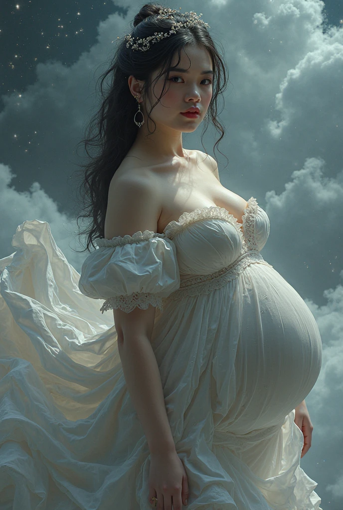 a 40 year old pregnant woman crying with 3 small children in front of a grave,detailed face and body,extremely detailed eyes and face,longeyelashes,beautiful skin,sad expression,holding children,mourning,cemetery,gravestones,cloudy sky,gloomy atmosphere,somber mood,dramatic lighting,muted colors,realistic,photorealistic,photo-realistic:1.37,(best quality,4k,8k,highres,masterpiece:1.2),ultra-detailed,HDR,UHD,studio lighting,ultra-fine painting,sharp focus,physically-based rendering,extreme detail description,professional,vivid colors,bokeh