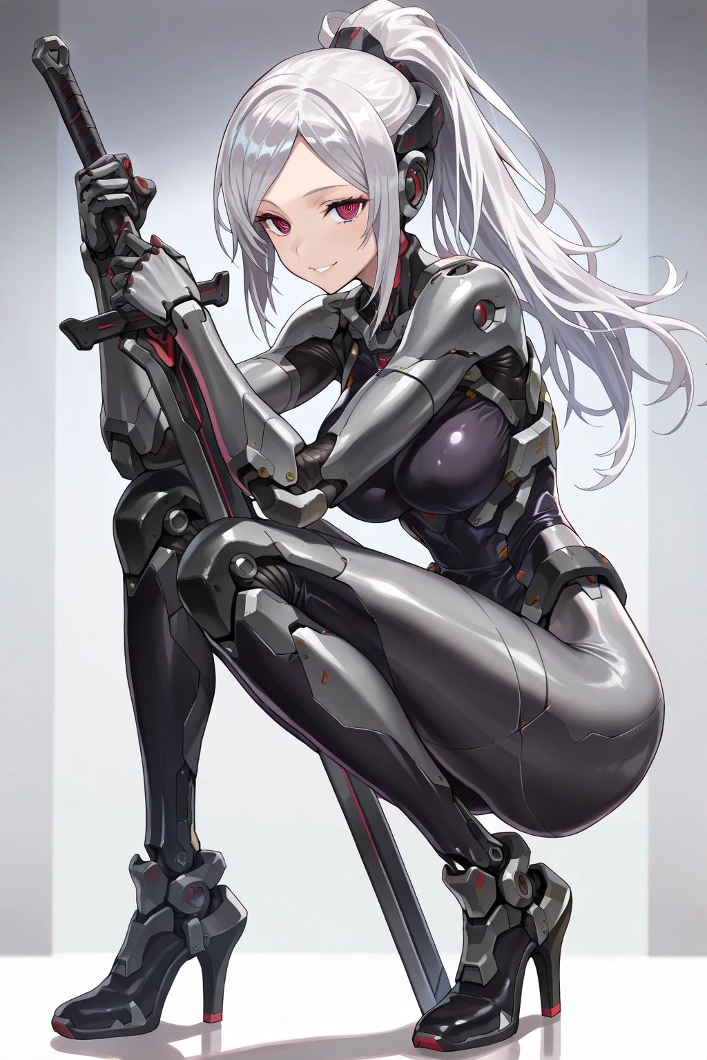 (masterpiece, 1 girl, stunning, cute, impressive, absurdres, highres, kicking), detailed face, detailed eyes, ((futuristic grey skin suit, fit, beautiful)), full body view, professionally made, cover art,(((full body))),(((bulge))),((((The erection)))),(((futa))),(foot sneakers,(((Synthetic asshole))),(((kicking)))