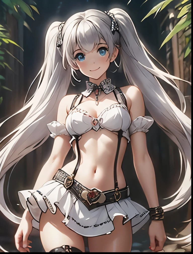 best quality, ultra-detailed, high resolution, extremaly detailed cg, anime style, 8k, nice hands, perfect hands, perfect body, pov, (red eyes), (grey hair), twin drills, drill hair, ribbon, cross-eyed, embarassed, swet, datailed and beautiful red and silver chuunibyou bikini, detailed and beatiful face and eyes, ((gleaming skin)), shiny hair, (detailed and beatiful shiny clothes, village by the sea, in front of the wooden house in the countryside, cloudy sky