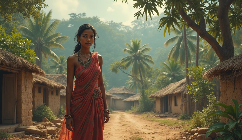 Beautiful Typical indian village ragpicker young woman carrying a large man on her head 