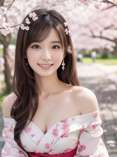 Masterpiece, Best quality, 8k, 18 ans, Photo brute, absurdes, Award-winning portrait, sourire, sourire, pure, french, elegant vibrant pink dress, spring, orchard in bloom, laces, famous singer, cute, sweet, cherry lips