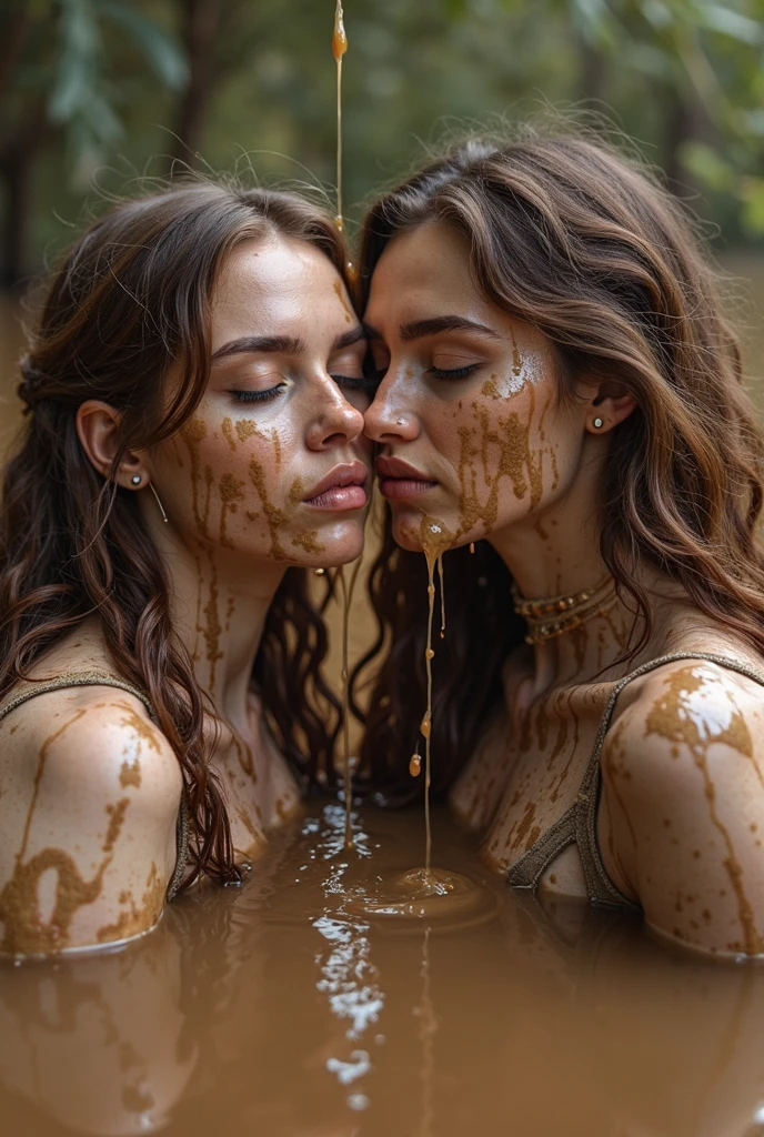 2 Frauen schmieren sich gegenseitig mit Schlamm ein, Lucy Boynton, the entire body and hair are smeared with mud, eine Frau hockt im Schlamm