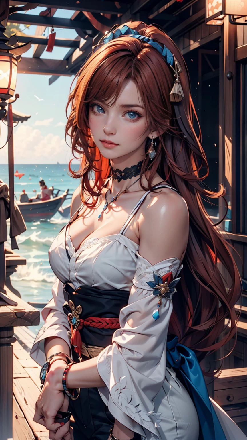 (masterpiece, 最high quality:1.4), (pirate ship), (From the back:1), (One girl), (alone), (head to waist photo) , Nami from One Piece, hyperRealistic, Skin with attention to detail, Digital SLR, Soft lighting, high quality, Highly detailed face, Highly detailed eyes, Highly detailed skin, Skin pores, Scattered beneath the surface, Apply blush all over the face, Highly detailed face, Highly detailed eyes, Beautiful Face, Fuller lips, Detailed Background, Depth of written boundary, Volumetric lighting, Sharp focus, Realistic proportions, Excellent anatomy, (Realistic, hyperRealistic:1.4), 16k hdr, Dawn
