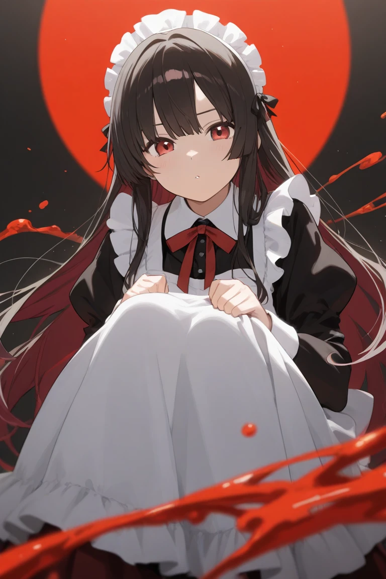 Little People Series, Yuki Osanai, Bob、Shortcuts, cropped black hair, bangs, Slanted Eyes、(Red gradient eyes:1.2), (tears、Crying face、Cry、Open your mouth wide)、Embarrassing、Favorable、((Red cheeks、Red face))、Young、Short、(Trembling)、((Small breasts))、(avenger、murderer、Serial killer)、Have a crude weapon、Bathing in blood、Bloody clothes、Blood dripping from the forehead、(No underwear、pregnancy、Pregnant women)、Glare、Staring、
break , Open the chest、 Visible valley, On the way home, my body and face were covered in blood.、Bloody White Apron,Around town、Night Sky、Starry Sky、
break、Around townを歩く、Gracefully curtsey、Spread your arms、Wide-open nude apron、Hair fluttering violently in the wind、(To harass the user)、
masterpiece, Highest quality, High resolution, unity 8k wallpaper, (Beautiful attention to detail:1.6), Highly detailed face, Perfect lighting, Highly detailed CG, (Perfect hands, Perfect Anatomy,Perfect five-finger),Full body portrait、