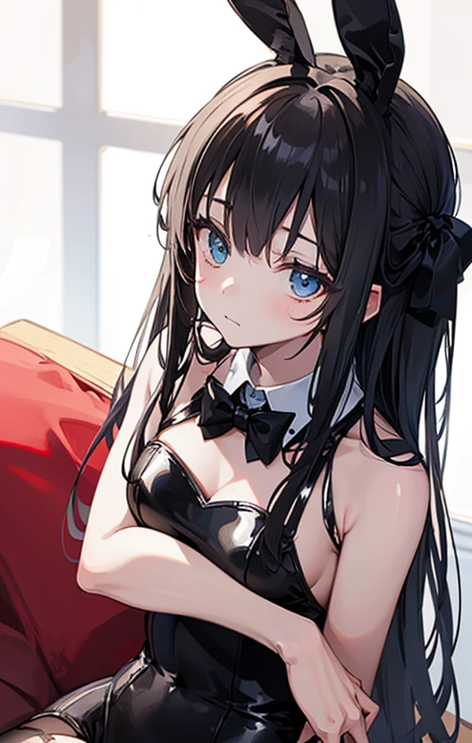 1girl, (solo:1.2), ((masterpiece)), (shadow), [slim], (small breasts), ((sharp focus)), pale skin, ((detailed eyes)), (blurry background), black rock shooter, twintails, bra, black hair, shorts, armpits, collarbone, big lance