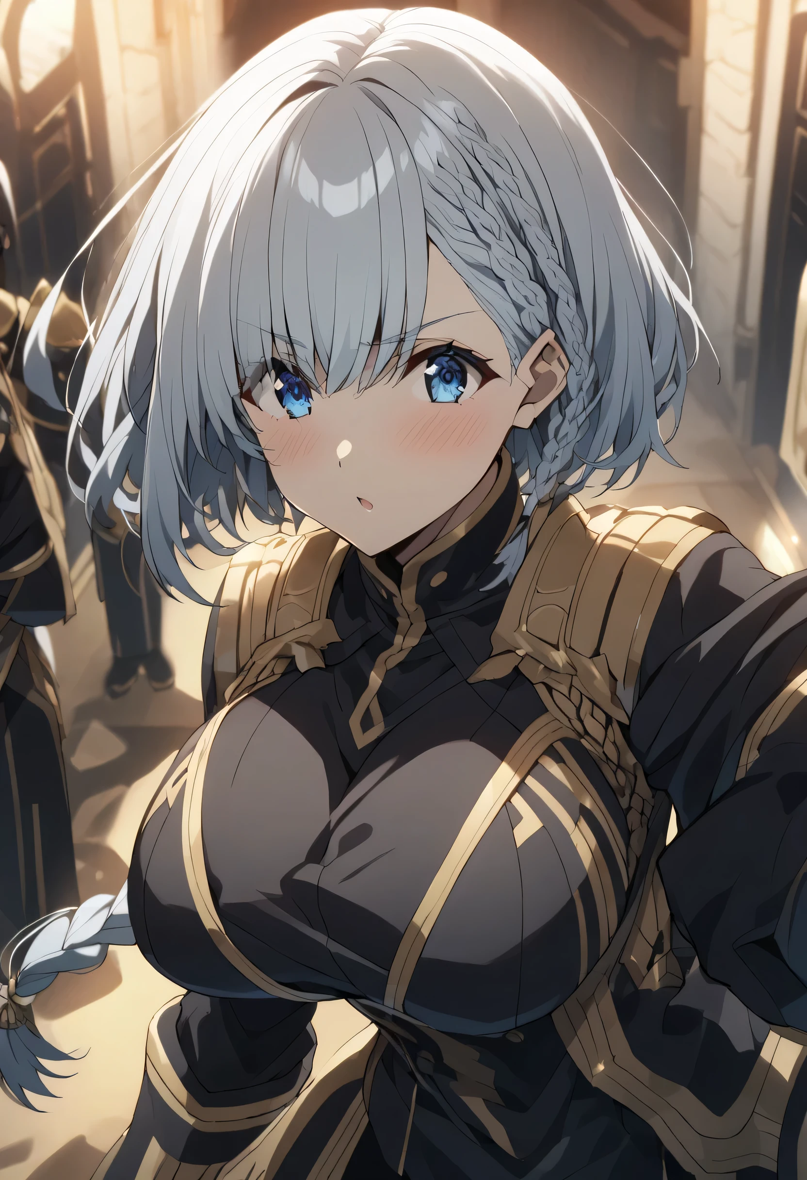 beta, short hair, blue eyes, braid, grey hair, The Eminence in Shadow,(kage no jitsuryokusha ni naritakute!),Big Breasts