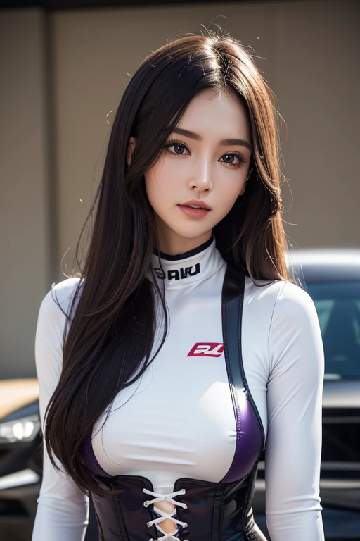 1 sister,Wearing a tight pink and white racing suit,Big goals腿向你走来,Hold the handlebars of your motorcycle,(Riding a motorcycle:1.2),navel,Just looking at the audience,midnight street,light,National Foundation,((best quality,8k,masterpiece:1.3))),Stay focused:1.2,(Layered pruning,Big goals:1.2),Beautiful woman,Have a perfect body:1.4,Lean abdominal muscles:1.2,wet:1.5,Highly detailed face and skin textures,Exquisite eyes,Double eyelids,Long gray hair
