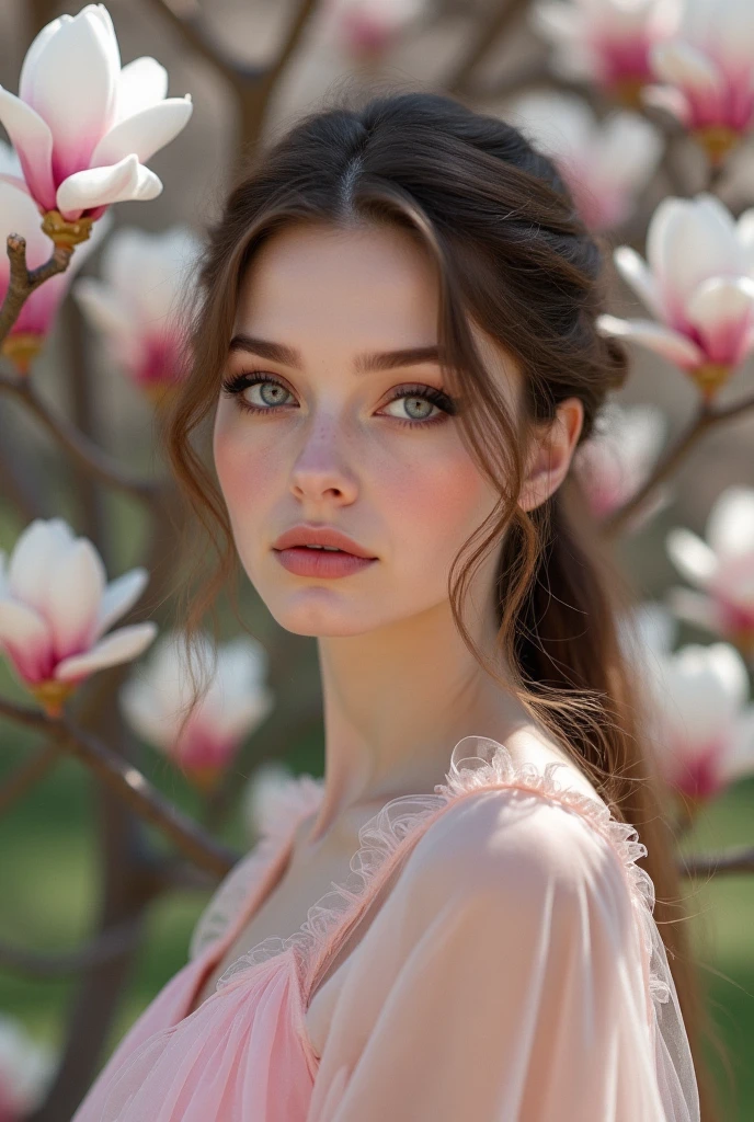 beautiful detailed eyes, beautiful detailed lips, medium:oil painting, vibrant colors, dreamlike garden background, soft lighting, flowers, butterflies,  [impressionist, vivid colors], [dreamy], (best quality, highres), (realistic:1.37), [soft focus]