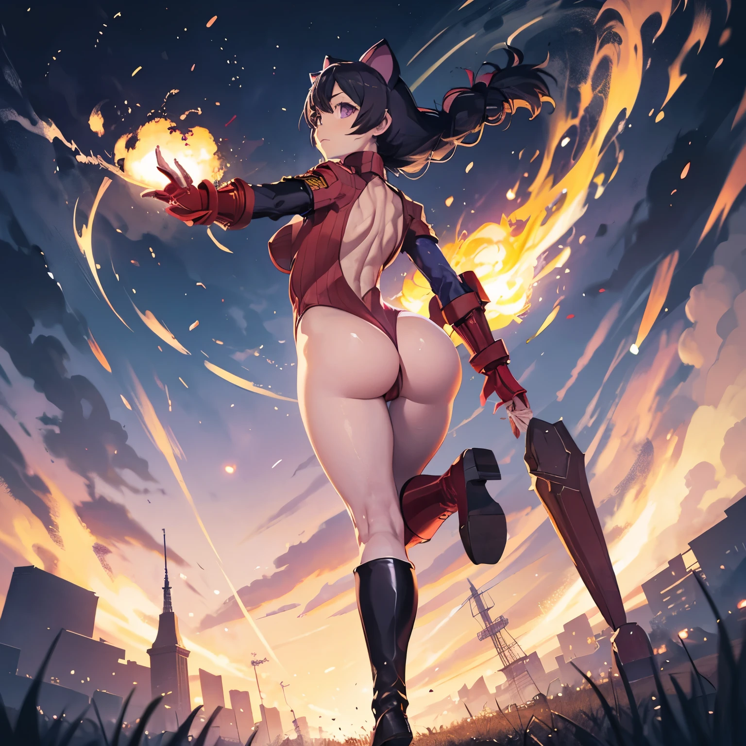 Inaba Tewi,short hair,black hair,red eyes,ass,((fat ass)),empty eyes,blank eyes,expressionless,emotionless,hypnotized,unhappy trance,hypnosis,hypnoLora,Slave,street fighter,doll suit,shadaloo doll,dollsuit,red gloves,boots,black (pantyhose),corruption,dark persona,black latex,corruption,mind control,female combatant,full body suit,extremely glossy latex,necktie,yellow tie,military,looking from back, obey,city background,night sky,full body,from back, from behind, view from back,(((pixel-perfect, detail-perfect,best quality,amazing quality,very aesthetic))),ultra highres,best detailed, Highly detailed,Beautiful body,Beautiful Nose,perfect eyes,perfect face,beautiful legs,Perfect hands,Masterpiece,perfect anatomy,illustration