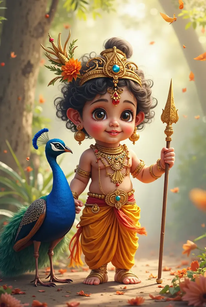 God murugar as a cute baby with peacock and vel