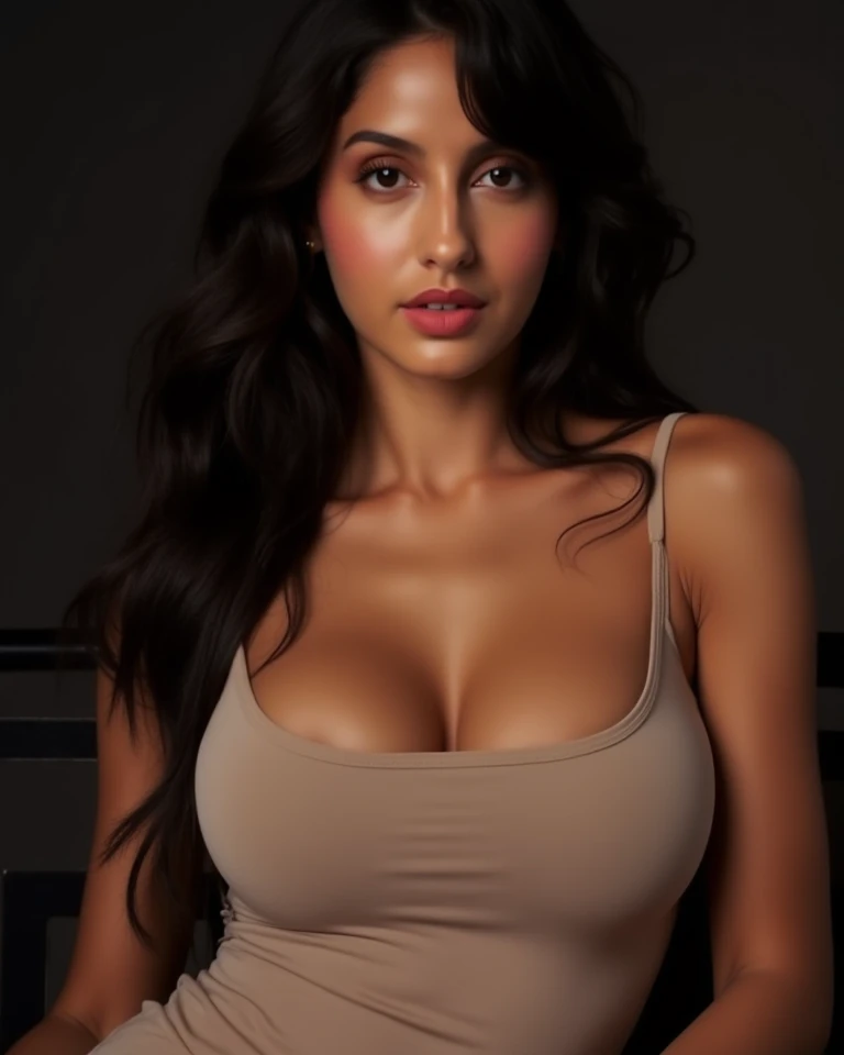 Anushka Sharma realistic girl wearing dark brown top big breasts