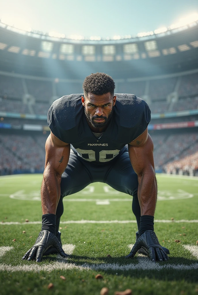 Masterpiece, Best Quality, High Resolution, First Portrait, Masculine Focus, Solo Focus, Muscular, Strong, Hairy, Male, Latin Man, Rugby Player, 18 Years Old, Perfect Body, Dark Skin, Body Hair, Facial Hair, Football Field in the Background, Full Body, Amazing Composition, Front View, HDR, Volumetric Lighting, Ultra Quality, Elegant, Highly Detailed.