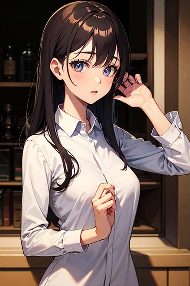 beautiful girl、portrait、Black straight long hair、Office Casual Fashion、black Sleeveless high neck knit、Tight pants style、slender、Model Body Type、Ideal Style、 women、Slim and cute、off shoulder foodie、casual、