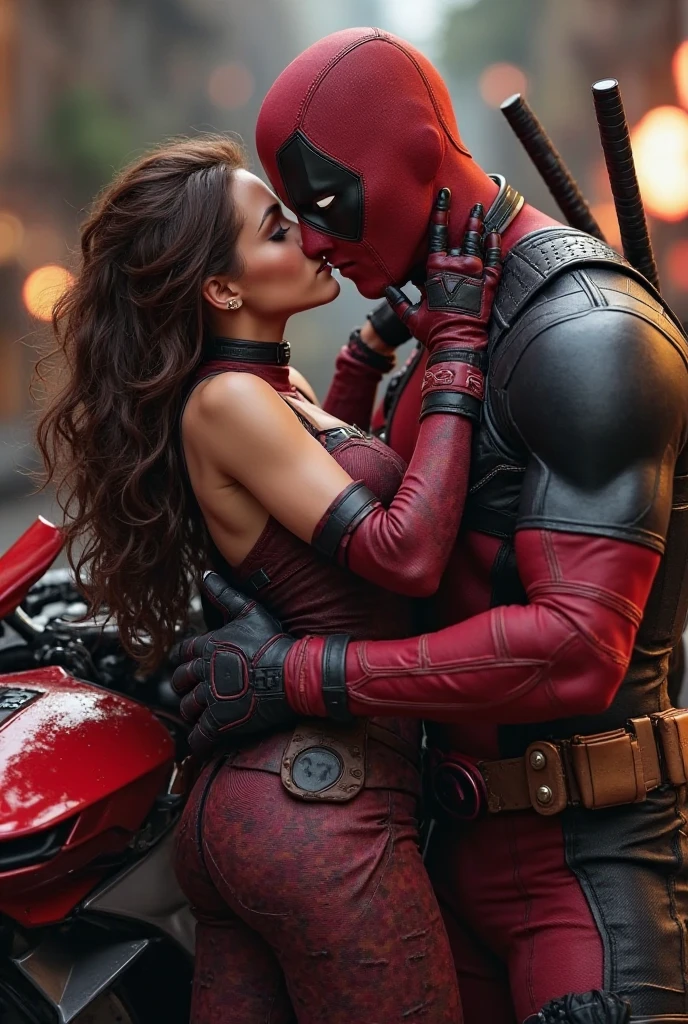Deadpool and Spiderman in their underwear, feeling very horny and kissing each other